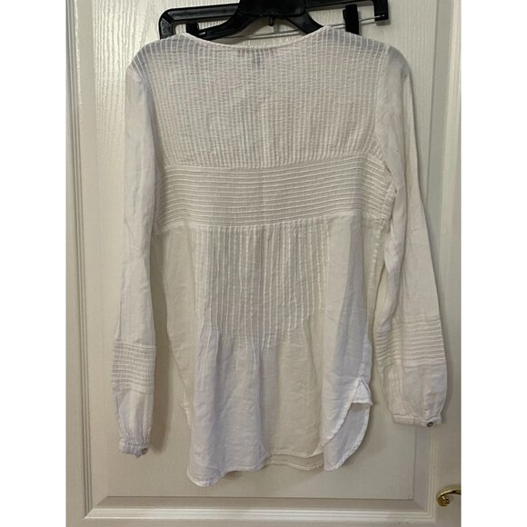 Peruvian Connection 100% Cotton Pleated Peasant Blouse Size 6 White - Picture 2 of 4